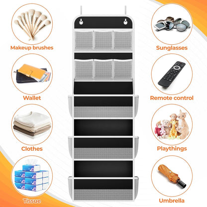 SpaceHacks 5-Tier Over the Door Organizer with Mesh Pockets, Baby Nursery Storage for Closet, Bathroom and Bedroom, Adjustable Hanging Closet Organizer for Cosmetics, Books and Essentials (Dark Grey)