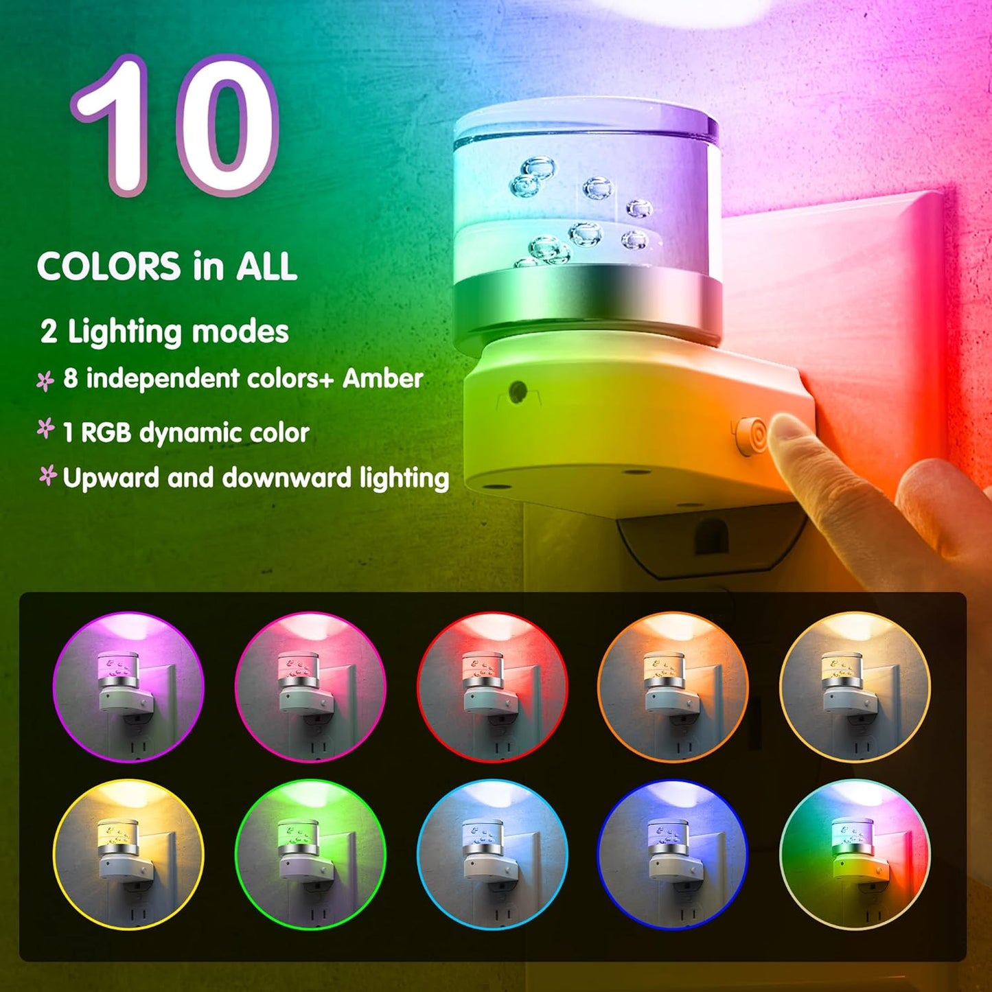 L LOHAS LED Night Light, Bubble Night Lights Plug into Wall,2 Pack 3000K/4000k/5000K Adjustable Color Temperature Night Light,Dimmable Nightlights with Dusk to Dawn Sensor for Rooms Bathroom Hallway