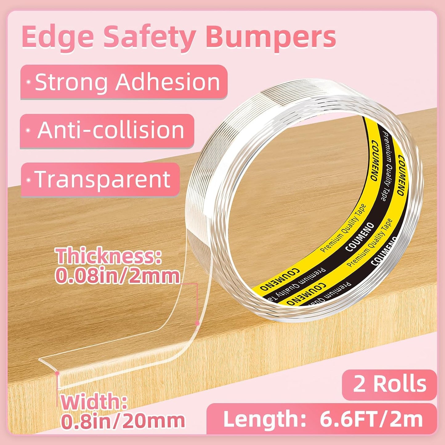 Clear Edge Protector & Corner Protectors, 0.8in（W x 6.6FT(L), Baby Proof Corner Guards for Sharp Edges, Safety Bumper Strip for Furniture, Drawers, Tables & Cabinets
