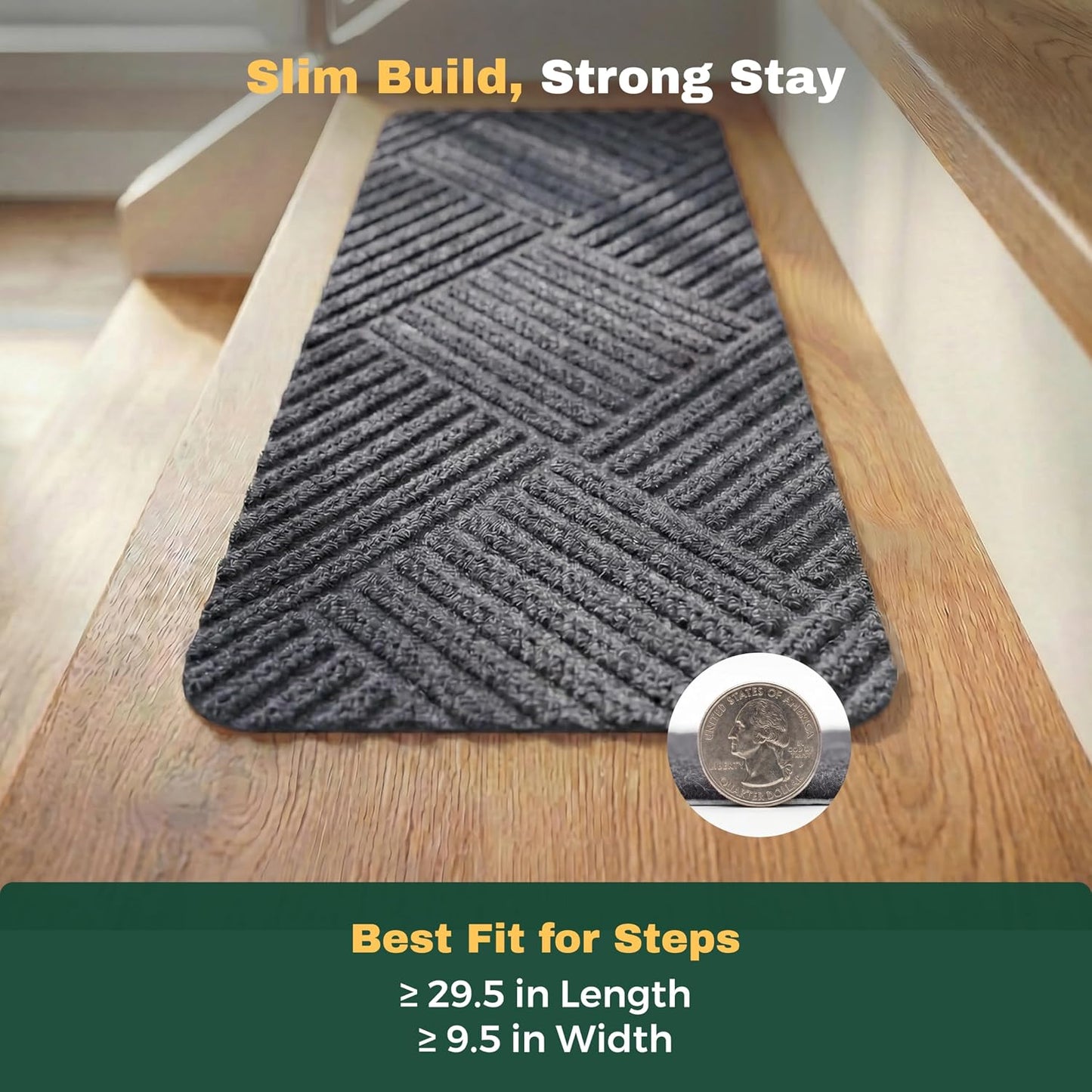 MBIGM 8" X 30" (15 in Pack) Non-Slip Carpet Stair Treads Non-Skid Safety Rug Slip Resistant Indoor Runner for Kids Elders & Pets with Reusable Adhesive - Dark Gray Diamond Weave