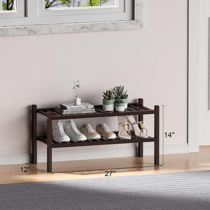 ROMGUAR CRAFT 3 Tier Bamboo Shoe Rack for Closet Free Standing Wood Shoe Shelf Storage Organizer for Entryway Small Space Stackable 27"x11"x20" (Natural)