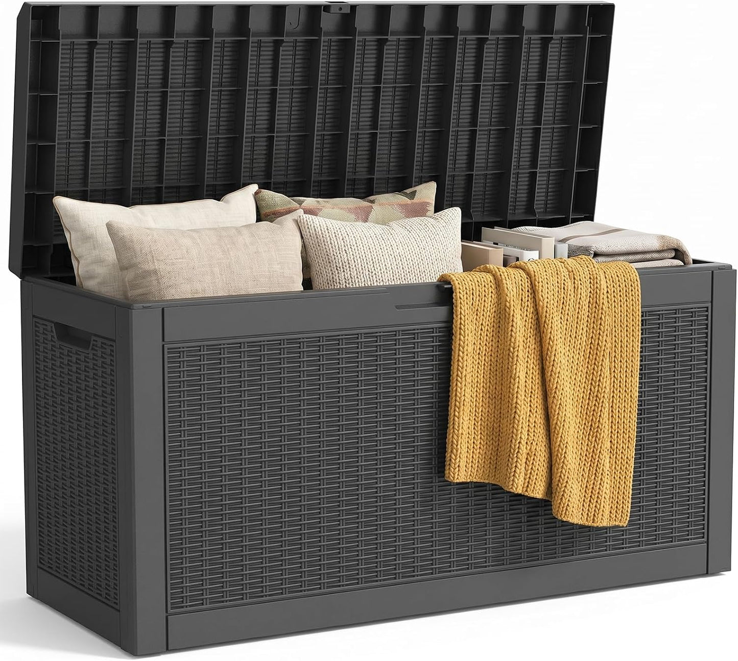 Outdoor Storage Box, 50 Gallon Waterproof Deck Storage Box, Lockable Patio Storage Bins for Package Delivery, Porch, Garden Tool, Cushions, Anti-Theft Weatherproof & UV-Resistant Parcel Drop Box