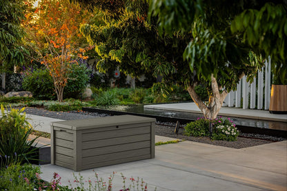 Keter 150 Gallon Resin Large Deck Box Organization and Storage Box for Patio, Outdoor Cushions, Garden Tools, Brown | Hydraulic Pistons, Resin, Weatherproof