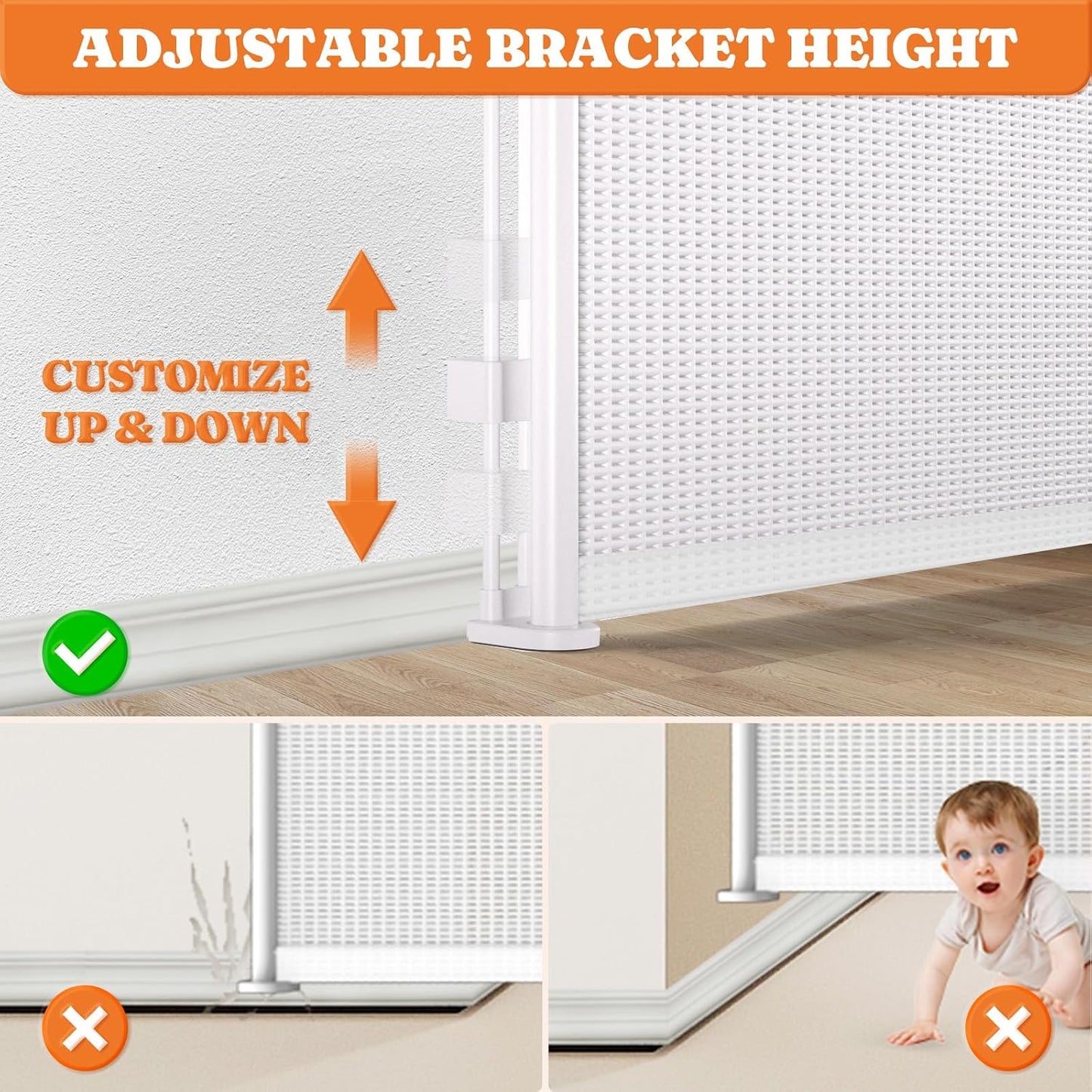 Pawtners Retractable Baby Gates Extra Wide, 41" Tall Extends up to 71" Wide, Dog Gate Indoor for Stairs, Pet Gate with Support Rods for Doorways Hallways Indoor & Outdoor-Black