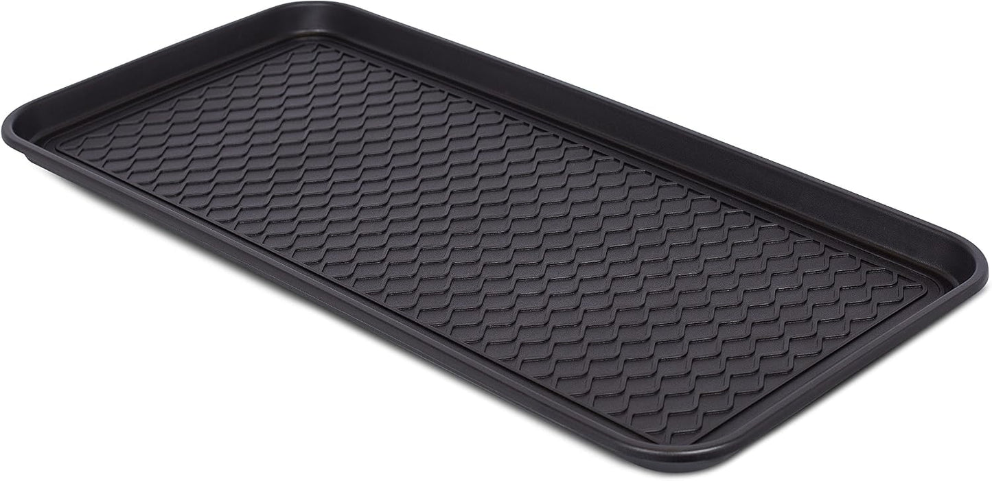 INTERNET'S BEST Waterproof Multi-Purpose Plastic Shoe Tray Boot Mat for Entryway, Dorm Room, Indoor Outdoor, Large Mud Pan, Utility Mat, Weather Resistant Floor Tray, 1 Pack - 30x15 - Black