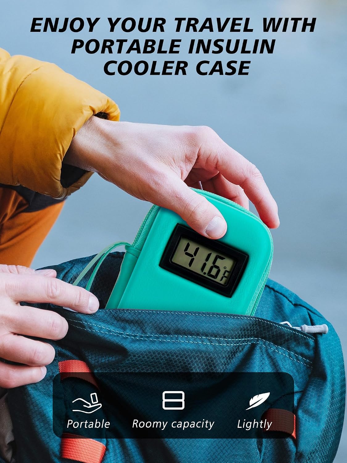 YOUSHARES Insulin Cooler Travel Case with Temperature Display - Refrigerated Medicine Cooling Bag with 2 TSA Approved Ice Pack, Medication Pen Diabetic Supplies Organizer for Trip and Daily