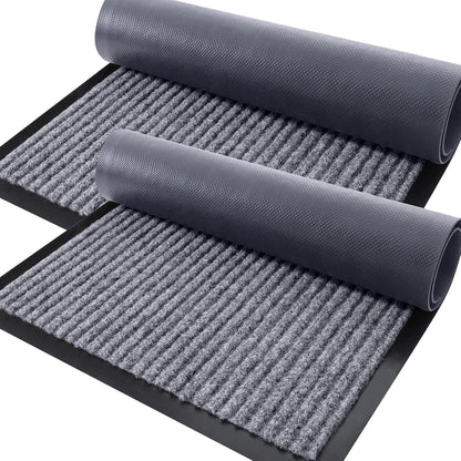 OLANLY Front Door Mat Indoor Outdoor Entrance, 2-Pack 29.5 x 17 Inch, Waterproof Heavy Duty Doormat, Fade Resistant, Low Profile, Easy Clean Patio Porch Welcome Floor Mats for Entry, Grey