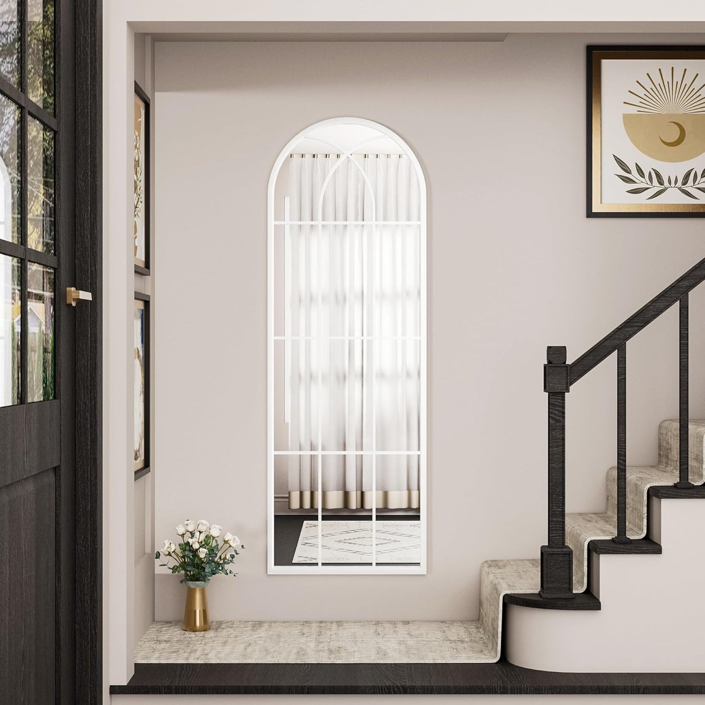 OGCAU Floor Full Length Mirror, 56"x20" Arched Full Body Mirror, Hanging or Leaning, Standing, Wall Mounted with Aluminum Frame for Bedroom Living Room, White