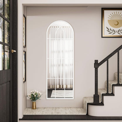 OGCAU Floor Full Length Mirror, 56"x20" Arched Full Body Mirror, Hanging or Leaning, Standing, Wall Mounted with Aluminum Frame for Bedroom Living Room, White