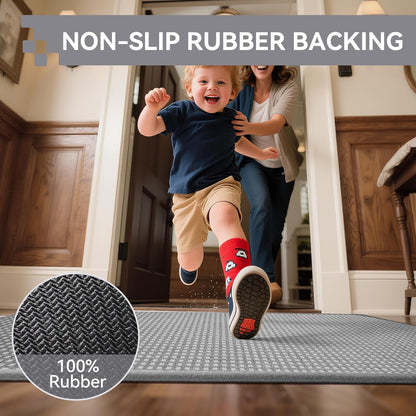 Front Door Mat 17''x30'', Absorbent Dirt Resist Washable Non Slip Low-Profile Indoor Doormat, Easy Clean Welcome Entryway Door Mats, Brown