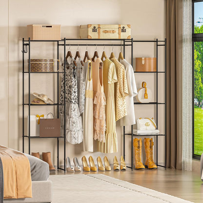 Neprock Wardrobe Closet, Portable Clothing Rack for Hanging Clothes, Free Standing Closet Organizers and Storage System with 4 Tiers Shelves for Cloakroom Bedroom,Black
