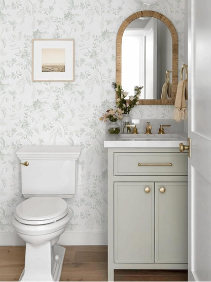 Dimoon 17.3''x78.7'' Vintage Peel and Stick Wallpaper Boho Beige Neutral Contact Paper White Floral Bird Wallpaper Removable Botanical Renter Friendly Modern Wall Paper Bedroom Bathroom Vinyl Roll