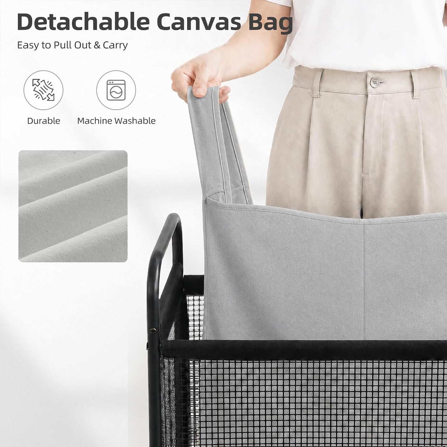 STORAGE MANIAC Rolling Laundry Hamper with Wheels 3-Section Laundry Sorter Rolling Laundrys Basket on Wheels with Removable Bag Clothes Hamper Laundrys Organizer Cart Bathroom Bedroom 120L Beige
