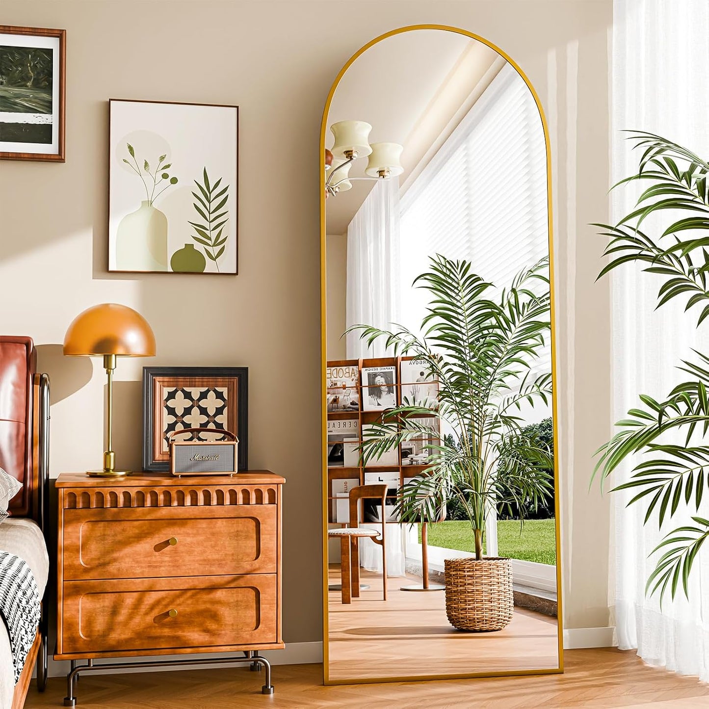 59"x16" Floor Mirror Full Length, Arched Full Length Mirror with Stand, Full Body Mirrors for Bedroom Living Room or Cloakroom Gold