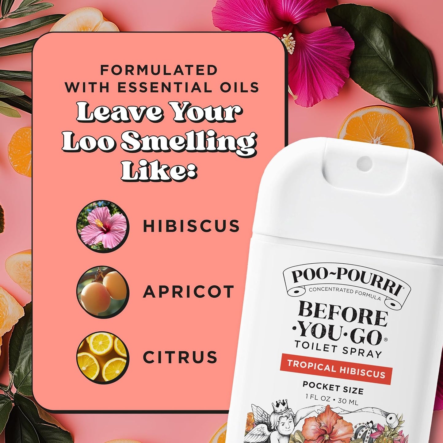 Poo-Pourri Before-You-Go Toilet Spray, Tropical Hibiscus, 2 Fl Oz - Hibiscus, Apricot and Citrus