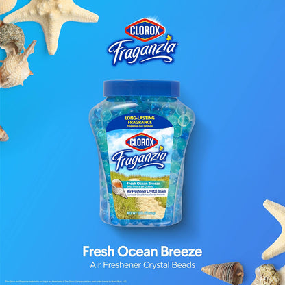 Clorox Fraganzia Crystal Beads Air Freshener, Long Lasting Room Deodorizer and Odor Eliminator Gel Beads to Freshen Home, Car, or Office, Fresh Ocean Breeze Scent, 12 Fl Oz - 2 Pack