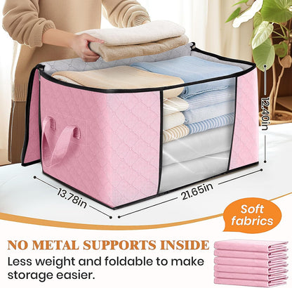 Fab totes 6 Pack Storage Bags for Clothes and Blanket, Foldable Closet Organizers and Storage with Zippers, Clear Window and Handles, Fabric Storage Bins for Sweater, Comforter, Bedding,Linen Sheets