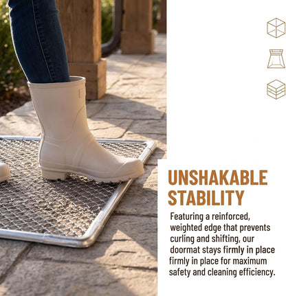 Outdoor Scraper Mat for Front Door, Metal Boot Mud Scraper, Garden Entryway Doormat for Parties, Home, Garage Entrances Silver