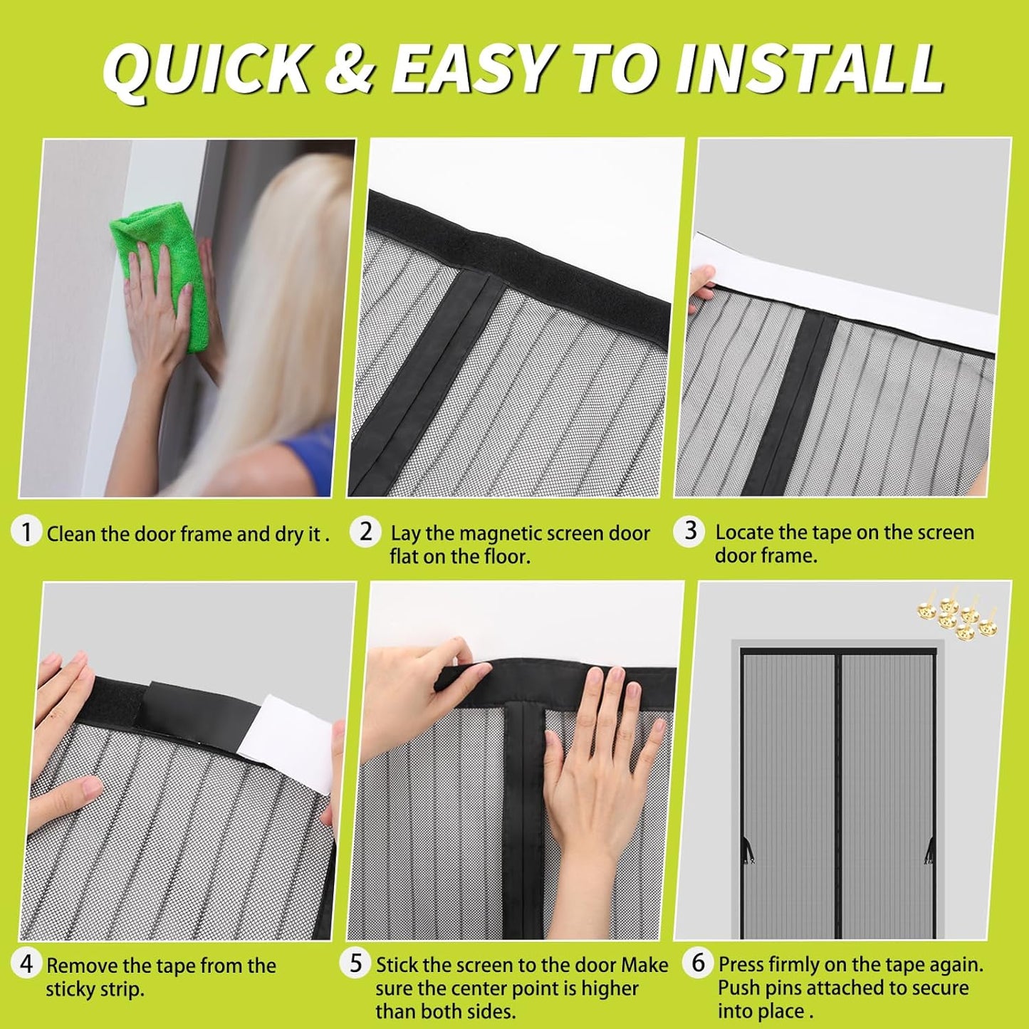 Magnetic Screen Door -Fit for Door Size:32x80 Inch, Hands Free Mesh Partition, Heavy Duty Screen Door Mesh Curtain Keeps Bugs Out, Frame Hook & Loop, Pet and Kid Friendly, Itself Size 34x82
