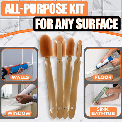 4-Piece Caulking Tool Kit for Silicone Sealant & Grout – Finishing & Smoothing Caulk Tool Set for Bathroom, Kitchen, Tile & Window – Reusable Urethane Rubber Tips with ABS Handle, Sizes 0.78"-1.73"