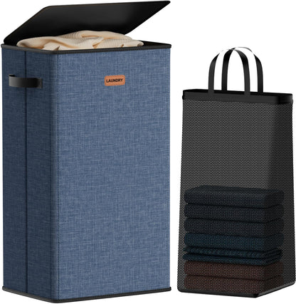 185L Laundry Hamper 3 Section, Laundry Hamper with Lid, Dirty Clothes Hamper with 3 Removable Washing Bags, Extra Large Laundry Basket Organizer for Bedroom, Laundry Room, Dorm - Black