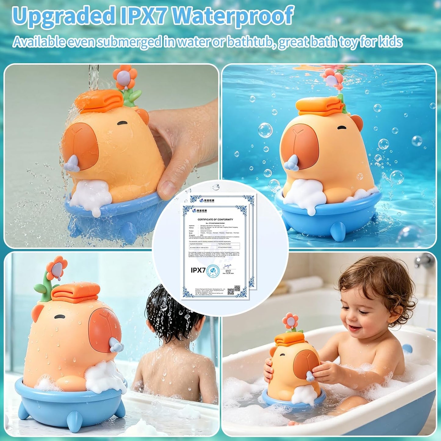 Kids Automatic Soap Dispenser - Cute Duck Touchless Foaming Hand Soap Dispenser, Waterproof USB Rechargeable, Hand- Free Shampoo Dispensers for Bathroom, Kitchen Countertop, Preschool