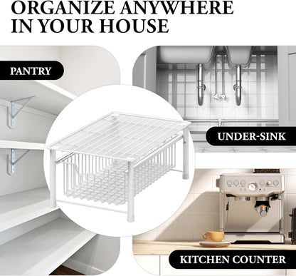 Simple Houseware Stackable 2 Tier Sliding Basket Organizer Drawer, Chrome