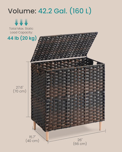 SONGMICS 3-Section Laundry Hamper with Lid, 42.2 Gal (160L) PE Rattan Laundry Basket with Removable Washable Liners, for Bedroom & Living Room, Chestnut Brown ULCB223ME01