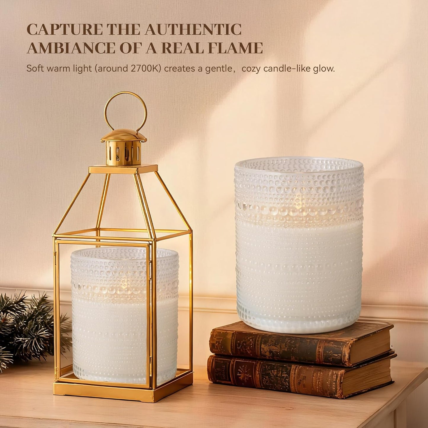 Dotted Glass Flameless Candles with Remote Timer, Real Wax Battery Operated LED Pillar Candles with 3D Flickering Flame for Festival Wedding Home Party Decor, 3" x 4", 4" x 5", Set of 2 (White)