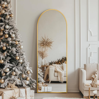 Antok 58" x19” Arched Full Length Floor Mirror, Gold Aluminum Frame, Free Standing/Wall Mount/Leaning for Bedroom, Living Room, Dressing Room