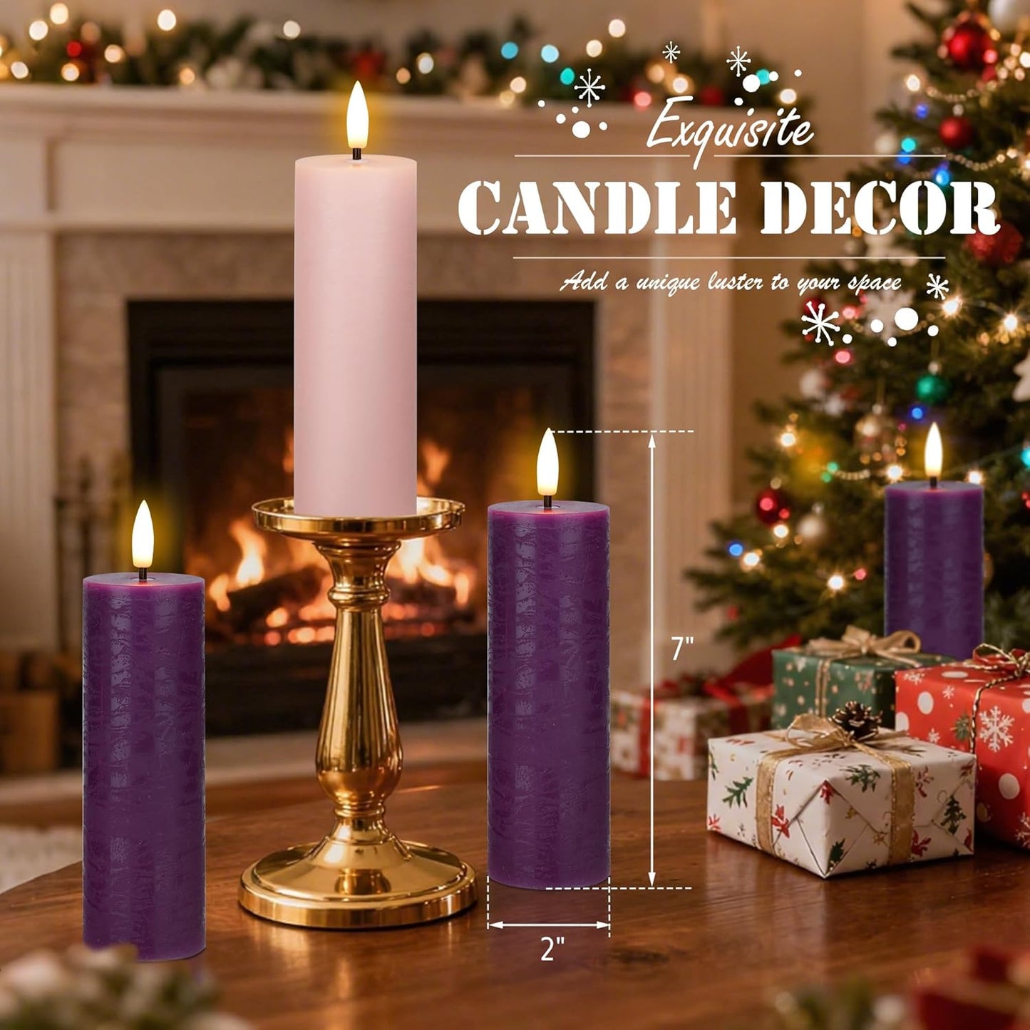 Flickering Flameless Candles, Real Wax Battery Operated Candles with Remote, Flat Top Led Flameless Pillar Candles for Home, Wedding, Party Decor, Set of 4, Φ 3" H 4" 5" 6" 8", Ivory