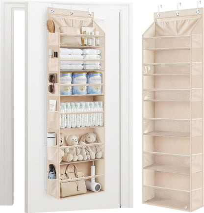 STORAGE MANIAC Over the Door Organizer 6-Shelf Closet Hanging Storage with 14 Mesh Pockets, 66lbs Capacity Clear Deep Pockets Behind Door Storage for Nursery, Bathroom, Bedroom, 1 Pack Grey