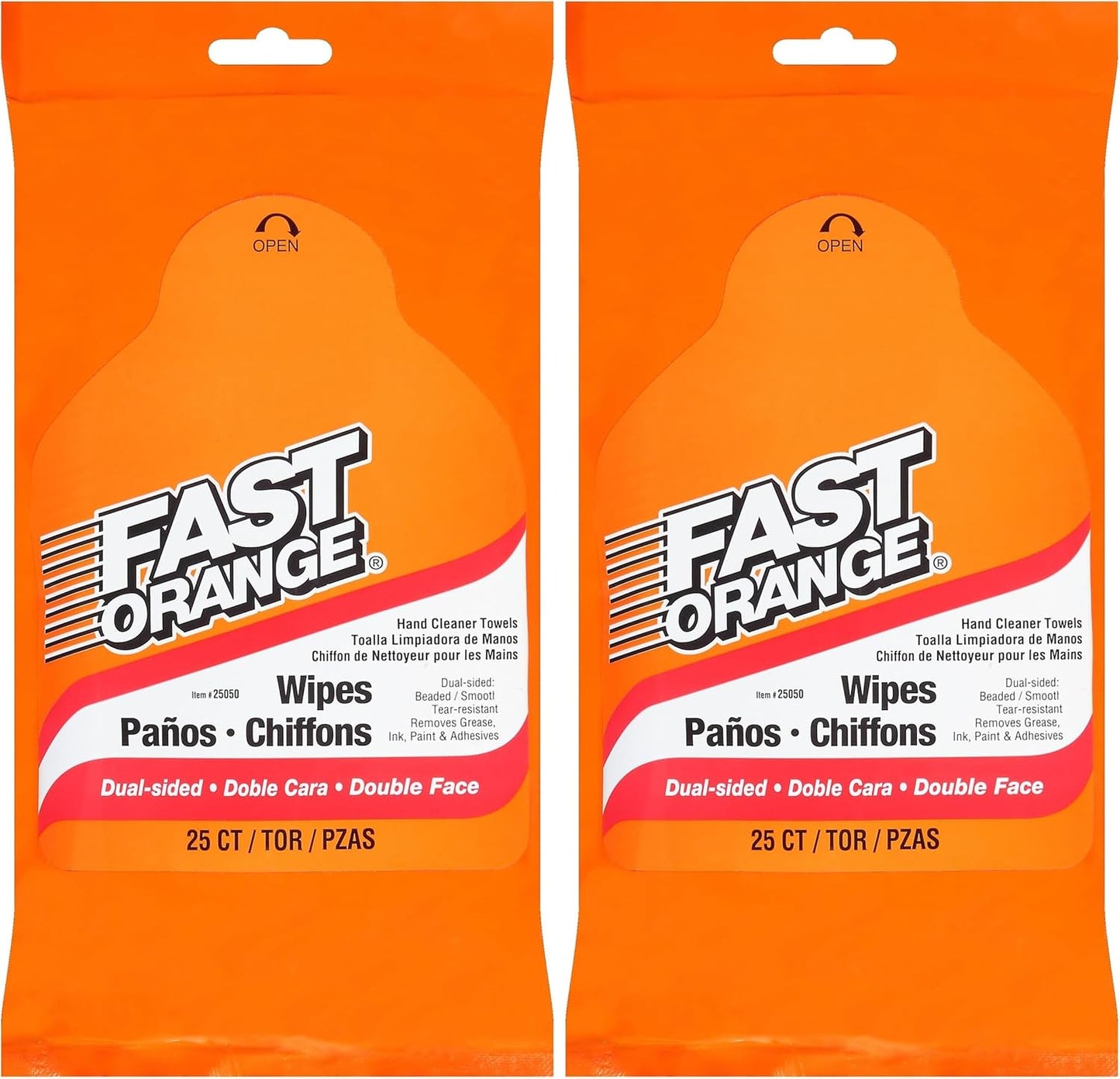 Fast Orange Heavy Duty Scrubbing Towels Removes Tough Grease, Grime, Paint, Resins, Glue and More, for Hands, Tools and Surfaces Without Sticky Residue, 72 ct