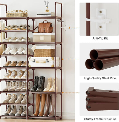 WOWLIVE 9 Tiers Large Shoe Rack Storage Organizer for Closet 50-55 Pairs Shoe Tower Unit Shelf Stackable Shoe Rack with Metal Pipes Plastic Connectors Black(SSS3B9)