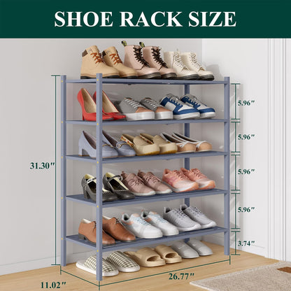Smiry Bamboo Shoe Rack, 3 Tier Free Standing Wooden Shoe Organizer, Stackable Wood Shoe Storage Shelf for Closet, Entryway, 5 Horizontal Slats, 26.8"x11"x18.3", Natural
