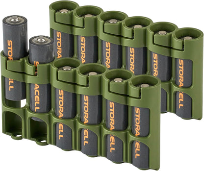 Storacell Slimline AA-6 Battery Storage Caddy and Dispenser (Pack of 2), Military Green, Holds 6 AA Batteries (Not Included), Durable & Compact Design, The Original Battery Caddy, Made in The USA