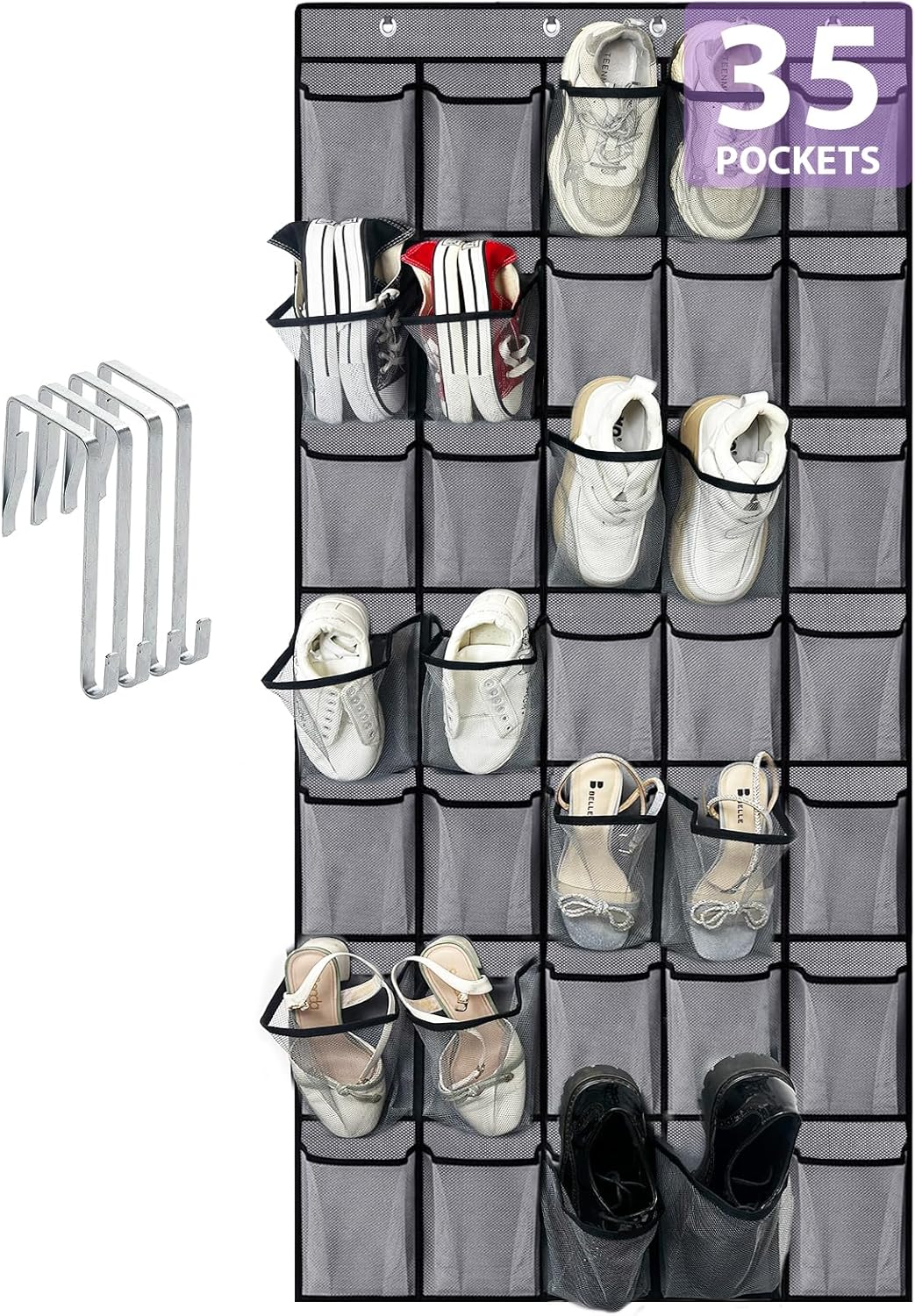 homyfort Over the Door Shoe Organizer, Hanging Shoe Rack Storage Holder with 24 Large Pockets for Closet Door, Men Women Kids Shoes, Cruise (Black)