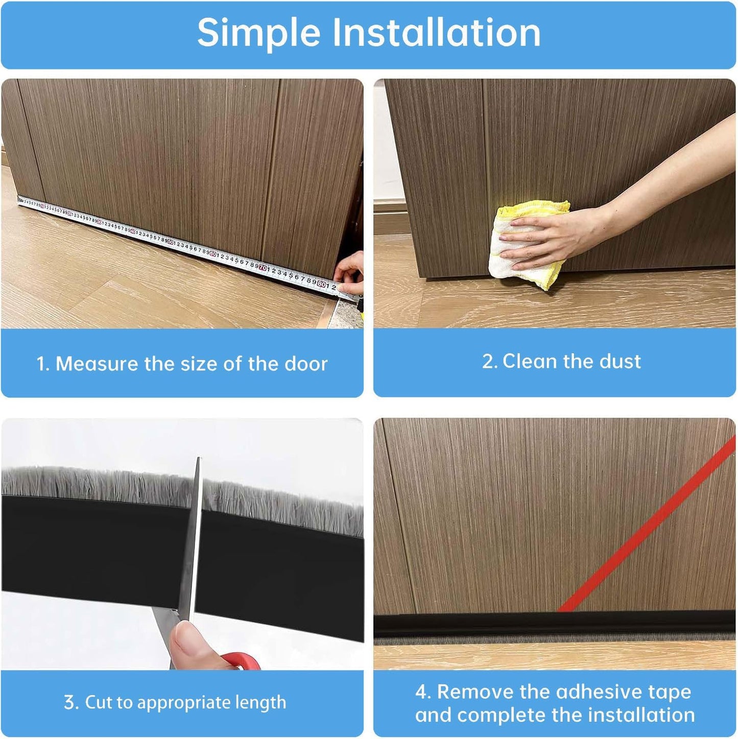 2-Pack Door Draft Stoppers with Brush, Door Sweep for Exterior/Interior Doors - Soundproof, Dust/Noise/Hot or Cold Air Insulation, 2" W x 39" L (White)