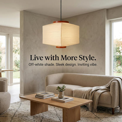 Nogy Paper Lantern Lamp Japanese Style Pendant Light - Off White Rice Hanging Paper Lamp Shade with Cord (11.5 Hardwired Square (Ceiling))