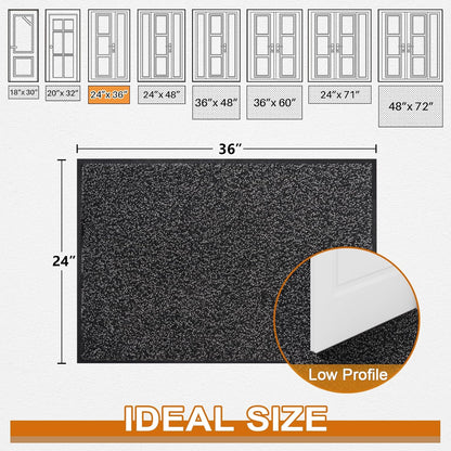 Mibao Front Door Mat, Dirt Trapper Welcome Mat for Outdoor Indoor, Non-Slip Waterproof Doormat, Durable Machine Washable Low Profile Entry Rug for Back Door Outside Patio Porch, 29.5" x 17", Grey