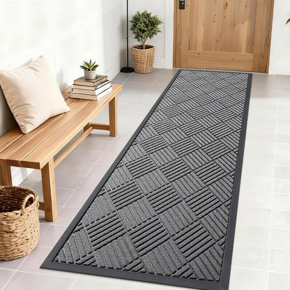 OLANLY Front Door Mat Outside Entrance 29.5x17, Absorbent, Heavy Duty Sturdy Natural Rubber Doormat Indoor Outdoor, Stain and Fade Resistant, Non-Slip Low Profile Floor Mat for Entryway, Grey Diamond