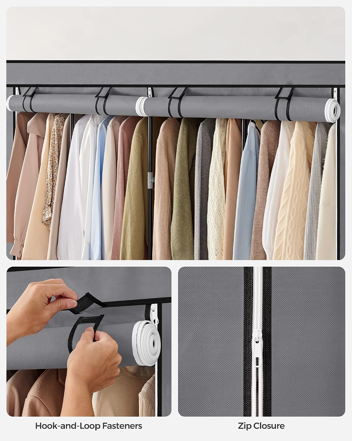 SONGMICS Portable Closet, Wardrobe Closet Organizer with Cover, 3 Hanging Rods and Shelves, 4 Side Pockets, 51.2 x 17.7 x 65.7 Inches, Large Capacity for Bedroom, Living Room, Ink Black URYG092B02