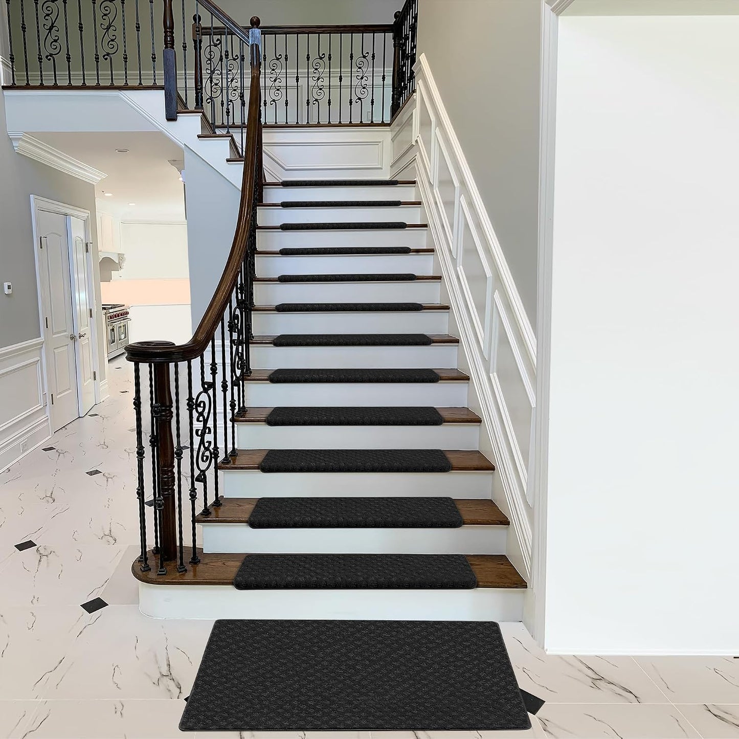 PURE ERA Carpet Stair Treads Tape Free Non Slip Indoor Stair Carpet Stair Protectors Pet-Friendly Non-Slip Skid Resistant Washable Reusable 8" x 30"(2 Pieces,Black)