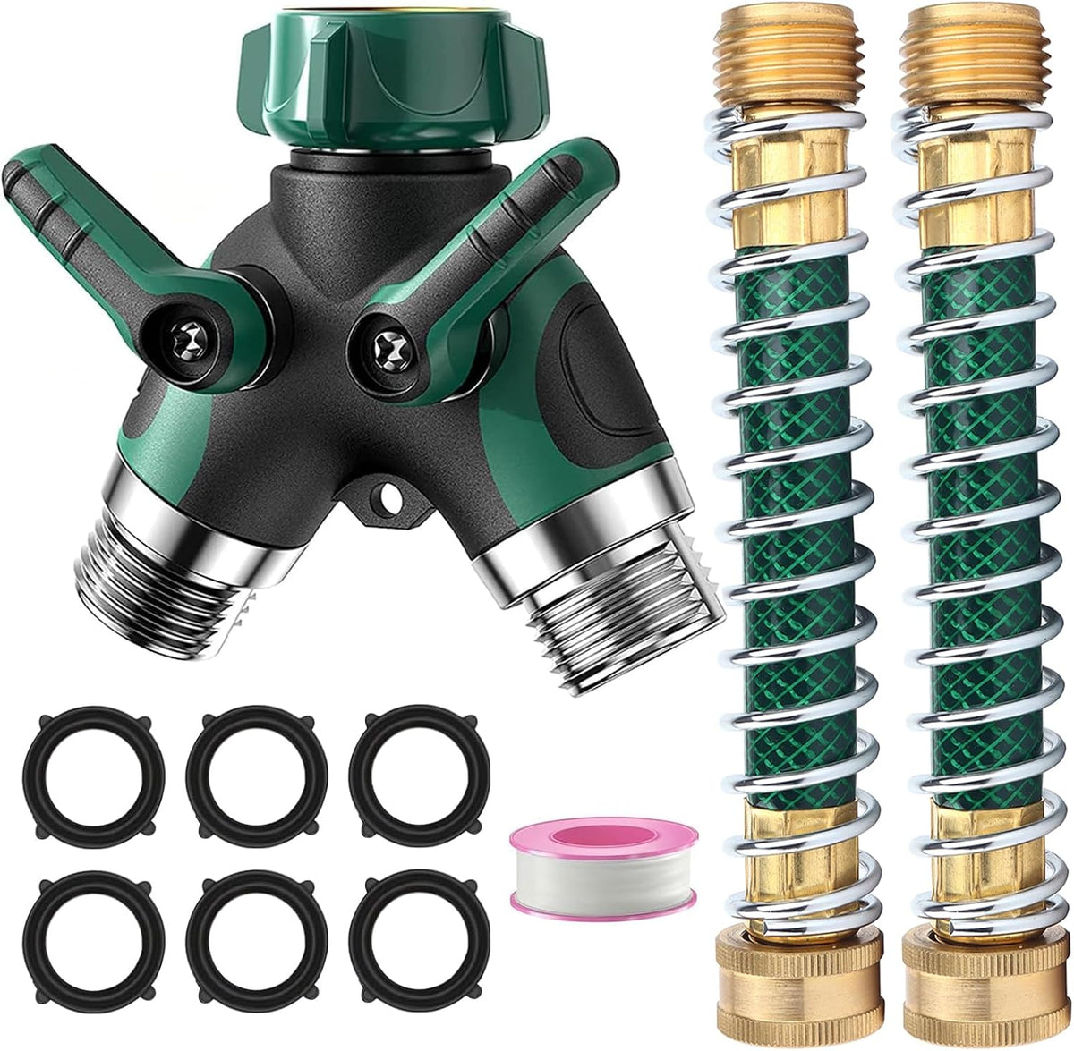 2 Way Garden Hose Y Splitter, 3/4 Inch Heavy Duty Metal Faucet Splitter | 2 Pack 3/4" Garden Hose Splitter Heavy Duty Water Faucet Splitter with Comfortable Rubberized Grip + 6 Extra Rubber Washers