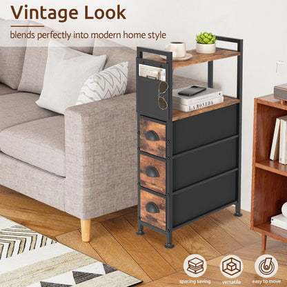 Oppro Small Narrow Side End Table, 2 Drawer Slim Nightstand Bedside Sofa Table with Wheels, Space Saving Rolling Skinny Thin Desk with Storage Bag for Bedroom Living Room Couch Bathroom Dorm
