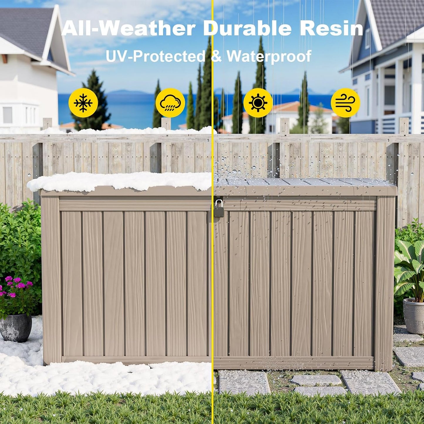 150 Gallon Waterproof Outdoor Storage Box,Resin Deck Box,Lockable Outside Storage Box Container for Patio Furniure,Garden,Tools (150 Gallon,Black)