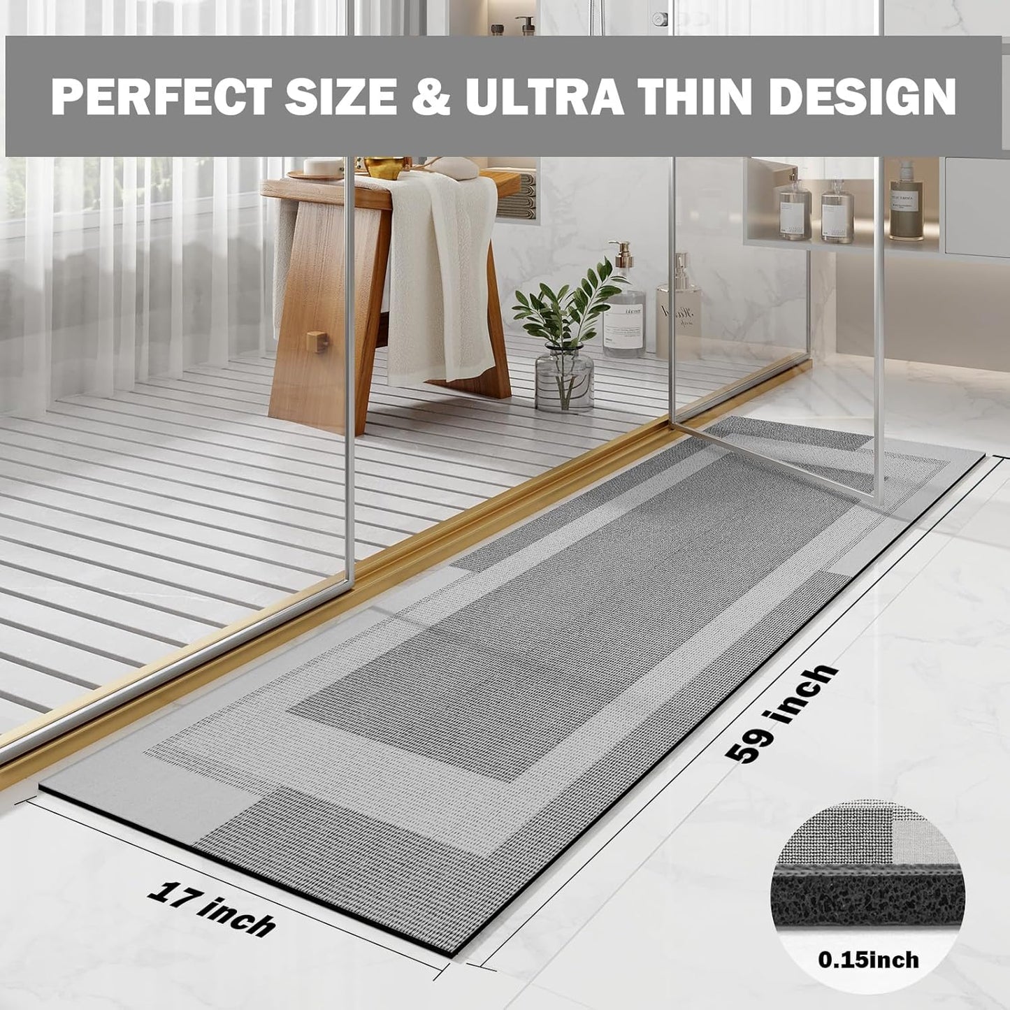 YDKGL Non Slip Bath Mat, Rubber Backing Ultra Thin Bathroom Rugs Fit Under Door Quick Dry Super Absorbent Washable Bath Rug Shower Mat for Bathroom Floor Bathtub Shower Sink, Easy Care Blue 16"x 24"