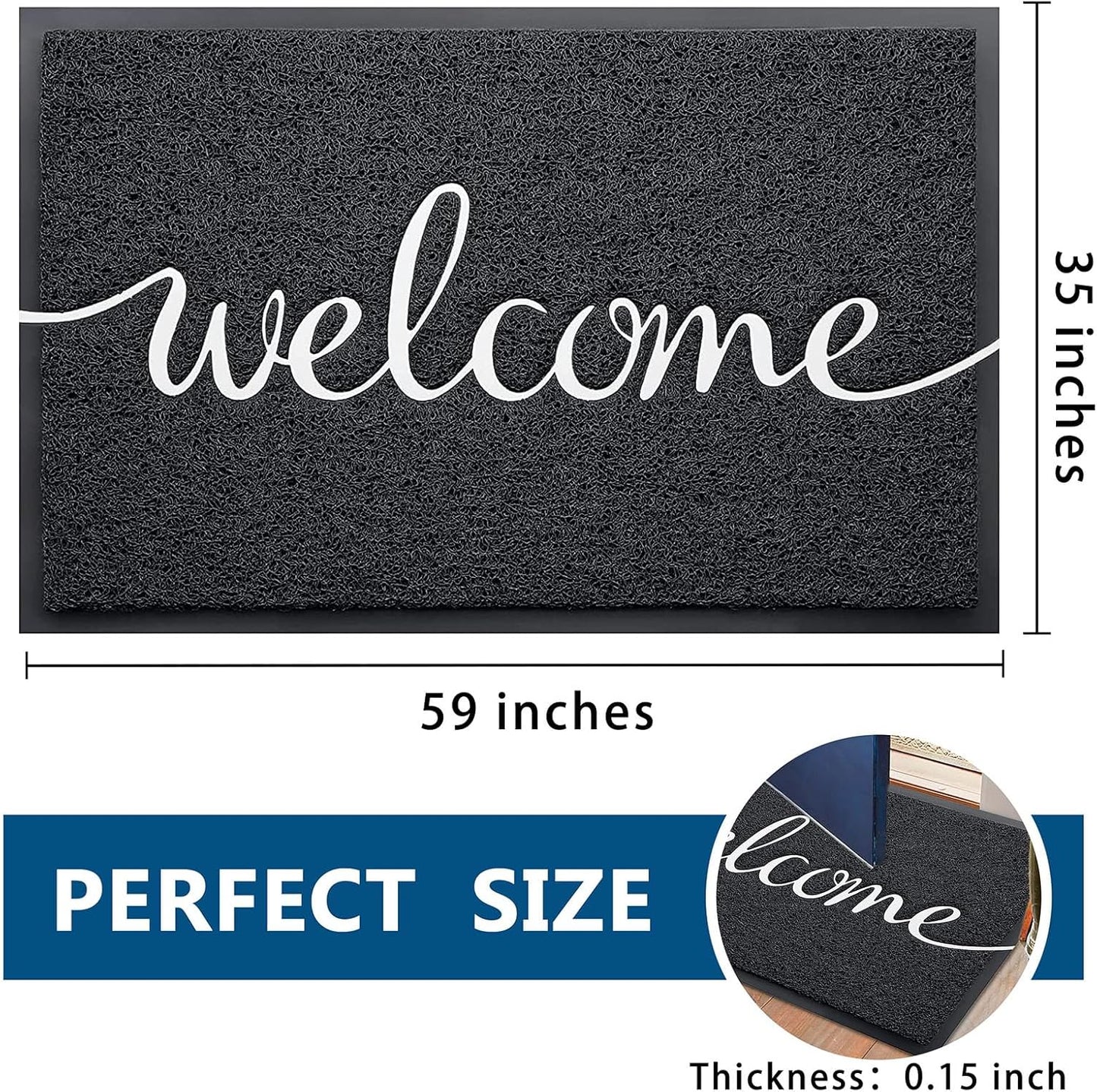 EARTHALL Door Mat Outside Inside Home Doormat, 30"x17.5", Durable Floor Mat Non Slip Mat Ultra Absorb Mud Easy Clean Front Doormat for Garage, Entryway, Patio, High Traffic Areas, Black