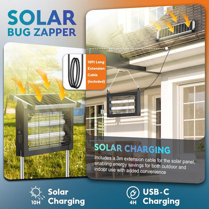 Solar Bug Zapper Outdoor, PhatroyYee Mosquito Zapper 4500V, Waterproof Portable Fly Zapper, Rechargeable Electric Mosquito Killer, Cordless Fly Insect Mosquitos Trap for Patio Yard Home Garden Camping