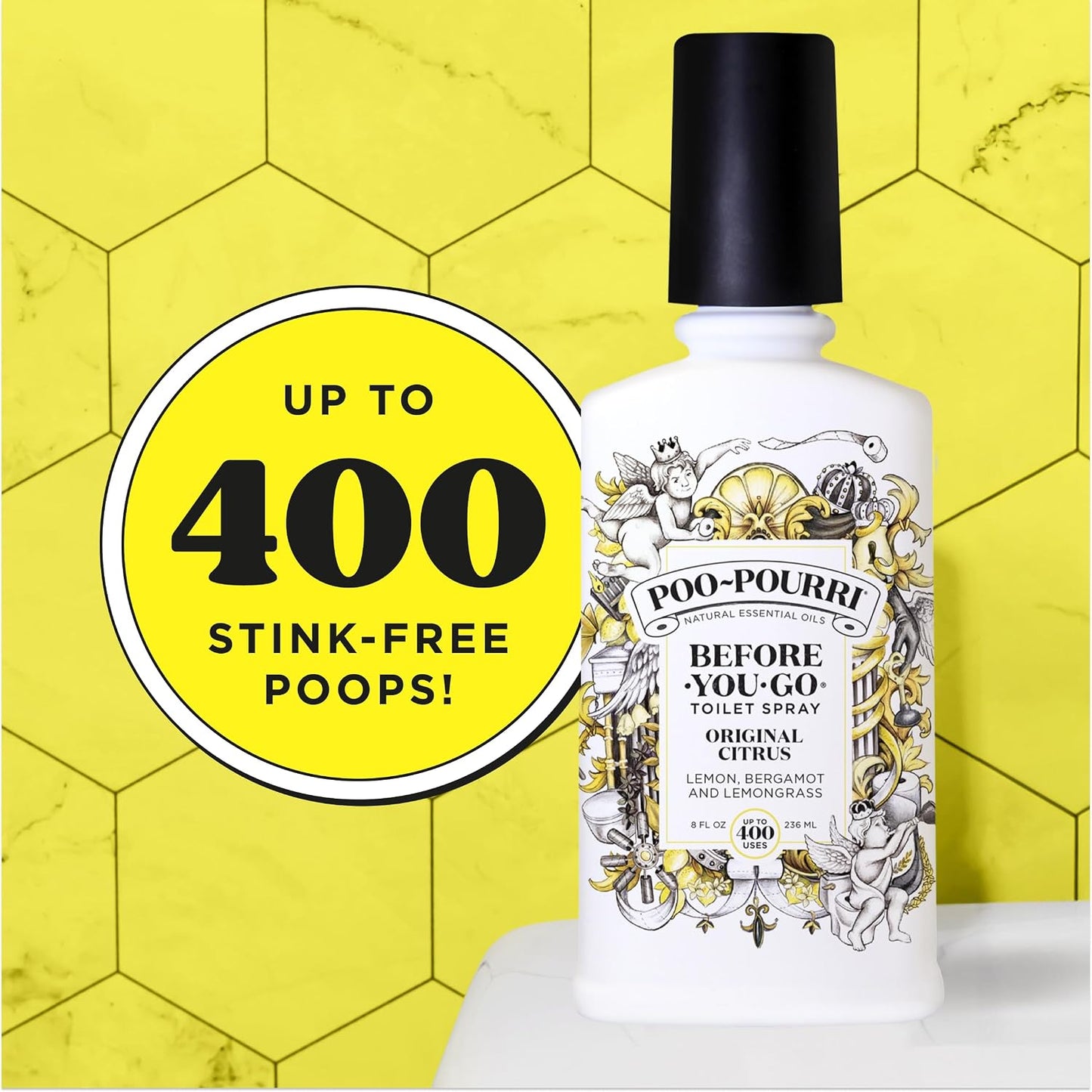 Poo-Pourri Before-You-Go Toilet Spray Refill, Original Citrus, 16 Fl Oz, Up to 800 Uses, Bathroom Odor Deodorizer with Essential Oils for Home or Work, Lemon, Bergamot and Lemongrass Scent